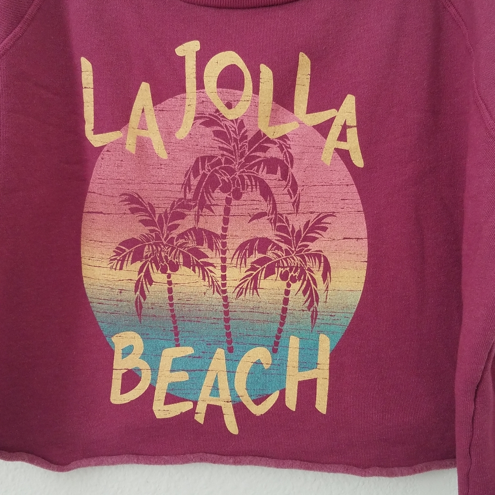 Avocado Cropped Raw Edge Maroon Sweatshirt - Picture 3 of 7